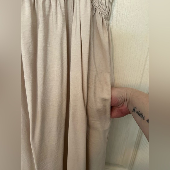 Light Beige Smocked Maxi Dress with Spaghetti Straps - Picture 4 of 9